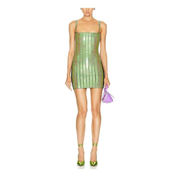 The Attico 'Rue' Green Back Cut Out Sequin Embellished Mini Dress